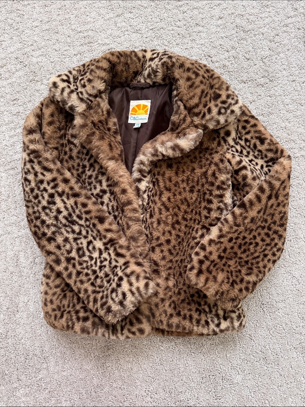 C&C California Leopard Print Teddy Faux Fur Jacket in Brown